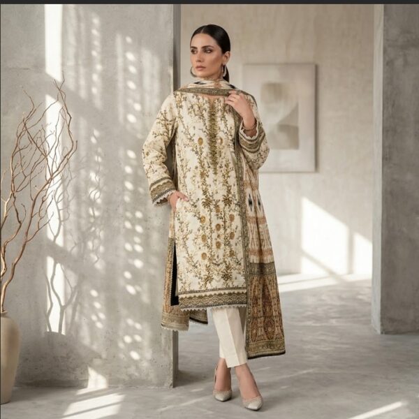 Khaadi TC-169/Y Printed Lawn Suit | Embroidered Neckline Shirt, Dupatta & Dyed Trouser