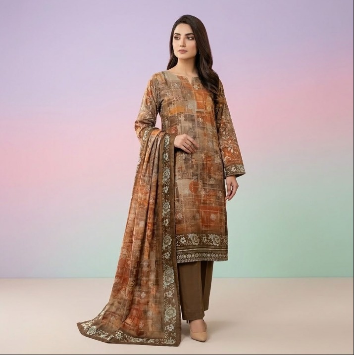 Saya U-I-25448-01 Premium Lawn Suit | Printed Shirt, Voil Dupatta & Dyed Trouser - Image 6
