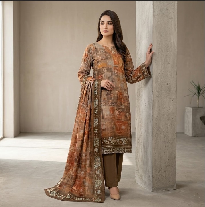 Saya U-I-25448-01 Premium Lawn Suit | Printed Shirt, Voil Dupatta & Dyed Trouser