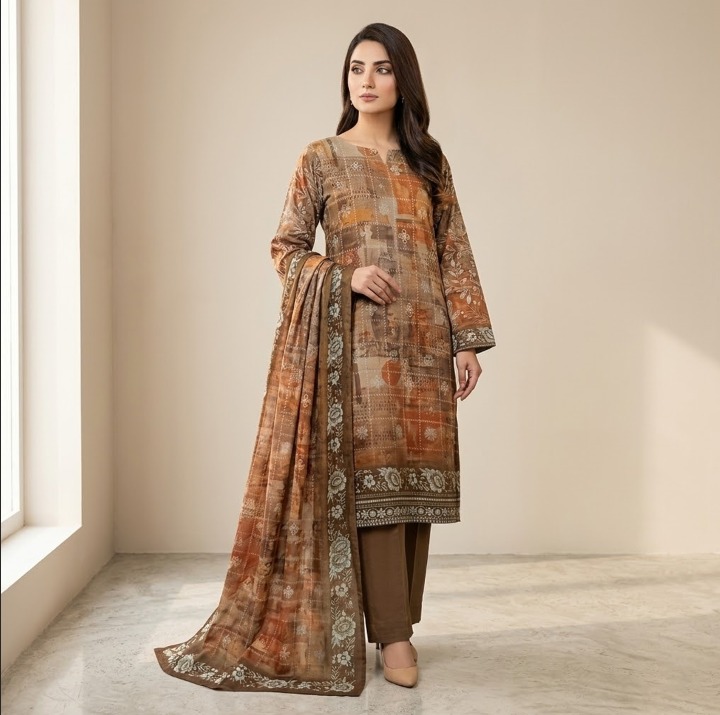 Saya U-I-25448-01 Premium Lawn Suit | Printed Shirt, Voil Dupatta & Dyed Trouser - Image 3