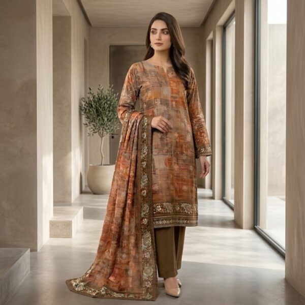 Saya U-I-25448-01 Premium Lawn Suit | Printed Shirt, Voil Dupatta & Dyed Trouser