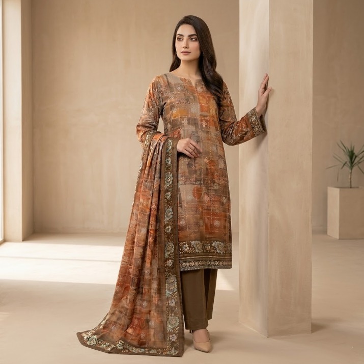 Saya U-I-25448-01 Premium Lawn Suit | Printed Shirt, Voil Dupatta & Dyed Trouser - Image 5