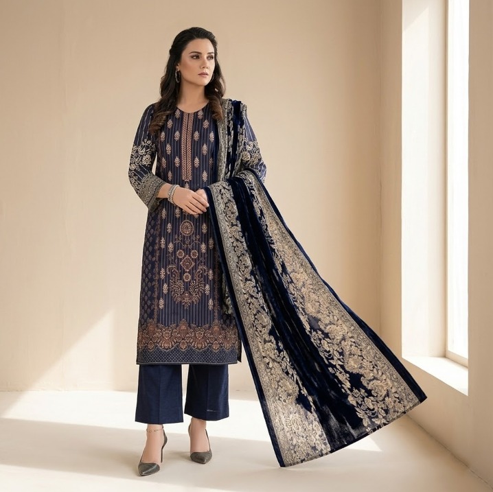 RANGREZ D-9665-A Lawn Suit | Embroidered Shirt, Chiffon Dupatta & Trouser