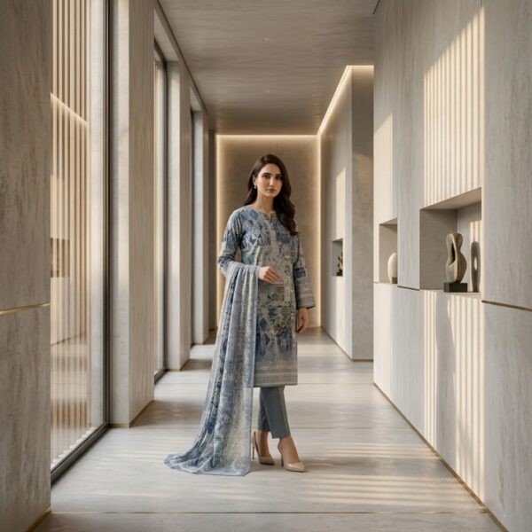 Saya U-I-25448-01 Premium Printed Lawn Doria Suit | Printed Lawn Doria Shirt, Voil Doria Dupatta & Dyed Trouser