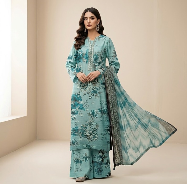 Tawakkal D-3945-A Lawn Suit | Embroidered Shirt, Chiffon Dupatta & Trouser