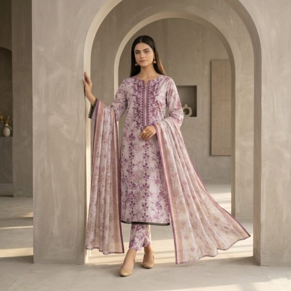 ASIM JOFA TC-142B/I Printed Lawn Suit | Embroidered Neckline Shirt, Chiffon Dupatta & Printed Trouser