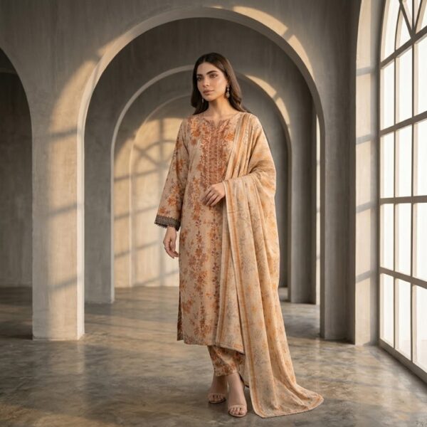 ASIM JOFA TC-142A/I Printed Lawn Suit | Embroidered Neckline Shirt, Chiffon Dupatta & Printed Trouser