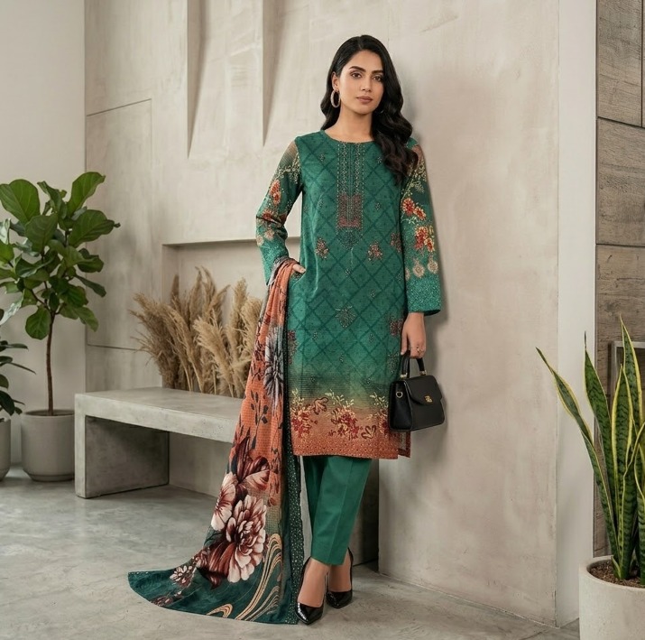 Hoorain Vol-546 Digital Lawn Suit | Embroidered Shirt, Digital Bana Dor Dupatta & Dyed Plain Trouser