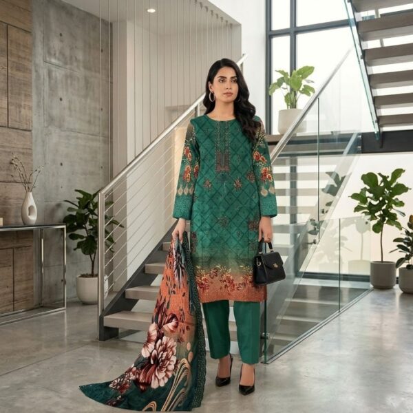 Hoorain Vol-546 Digital Lawn Suit | Embroidered Shirt, Digital Bana Dor Dupatta & Dyed Plain Trouser