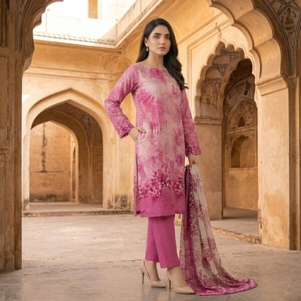 Saya U-I-25448-01 Premium Printed Lawn Doria Suit | Printed Lawn Doria Shirt, Voil Doria Dupatta & Dyed Trouser