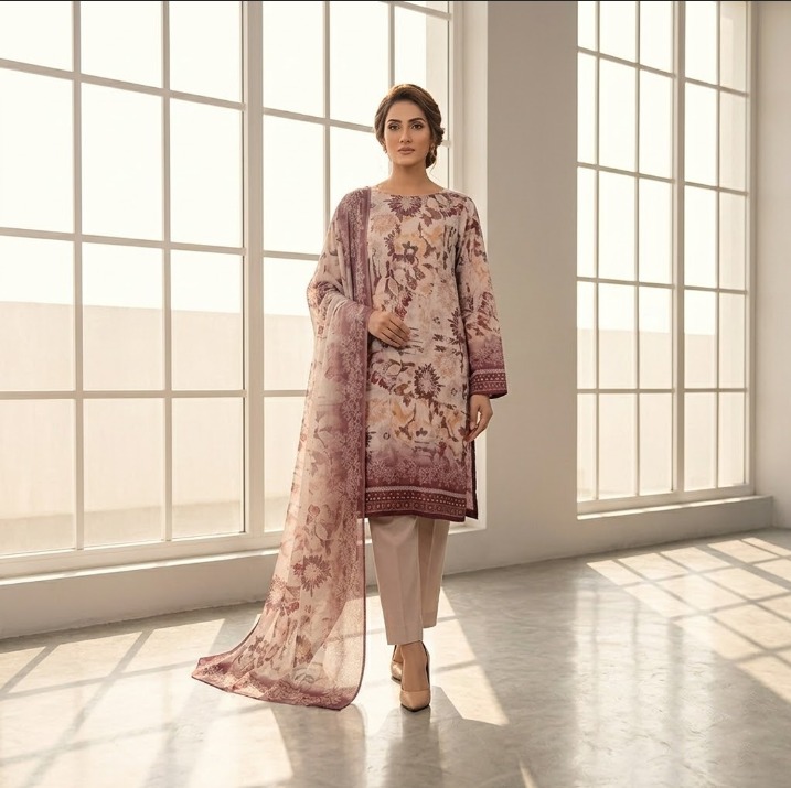 Saya U-I-25448-01 Premium Printed Lawn Doria Suit | Printed Shirt, Voil Doria Dupatta & Dyed Trouser