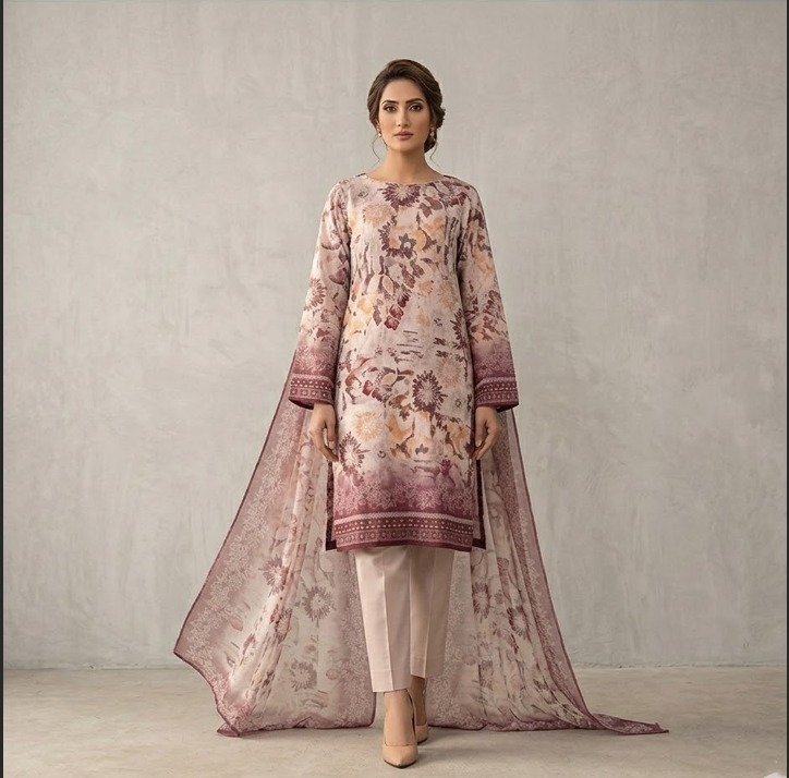 Saya U-I-25448-01 Premium Printed Lawn Doria Suit | Printed Shirt, Voil Doria Dupatta & Dyed Trouser - Image 3