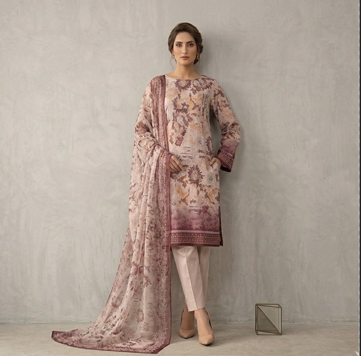 Saya U-I-25448-01 Premium Printed Lawn Doria Suit | Printed Shirt, Voil Doria Dupatta & Dyed Trouser - Image 4