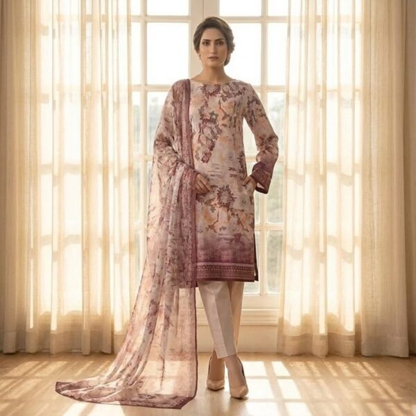 Saya U-I-25448-01 Premium Printed Lawn Doria Suit | Printed Shirt, Voil Doria Dupatta & Dyed Trouser