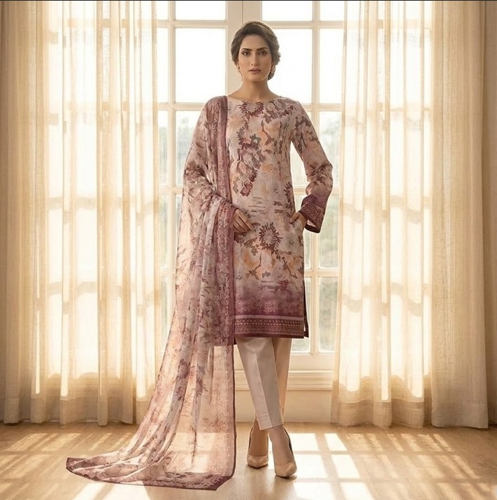 Saya U-I-25448-01 Premium Printed Lawn Doria Suit | Printed Shirt, Voil Doria Dupatta & Dyed Trouser