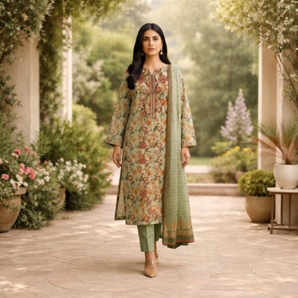 Rang Rasiya TC 188/Y Printed Lawn Suit | Neckline Embroidered Shirt, Printed Lawn Dupatta & Dyed Trouser