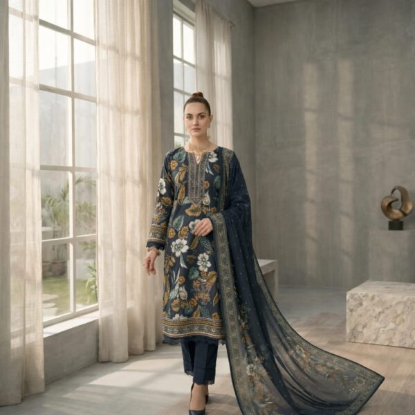 Baroque D-11 Printed Lawn Suit | Embroidered Shirt, Printed Dupatta & Dyed Trouser