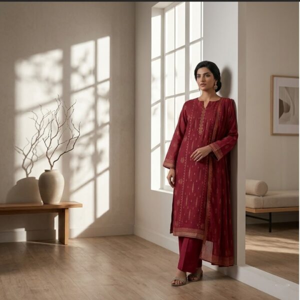AK Studio TC-111B/J Printed Lawn Suit | Neckline Embroidered Shirt, Printed Lawn Dupatta & Dyed Trouser