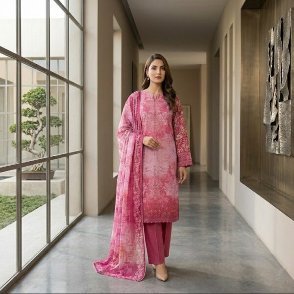 Saya U-I-25448-01 Premium Printed Lawn Doria Suit | Printed Lawn Doria Shirt, Voil Doria Dupatta & Dyed Trouser