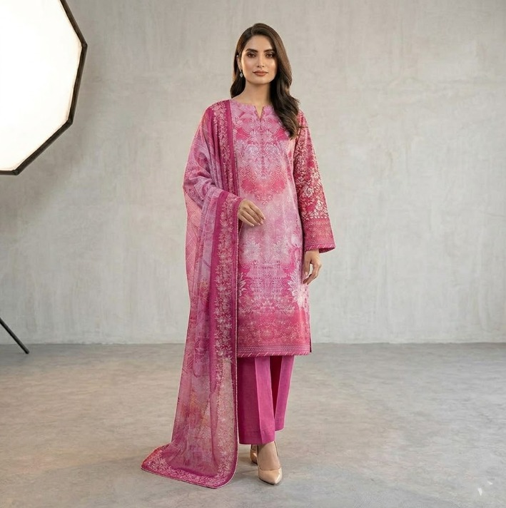 Saya U-I-25448-01 Premium Printed Lawn Doria Suit | Printed Lawn Doria Shirt, Voil Doria Dupatta & Dyed Trouser